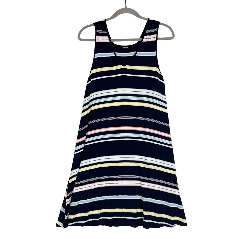 Reitmans Dress Womens M Blue Stripe Sleeveless Tank Swing Short Jersey Casual
